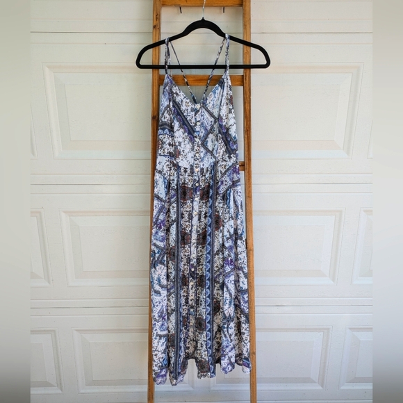 Jaase Dresses & Skirts - Jaase Blue Boho Button Point Midi Dress